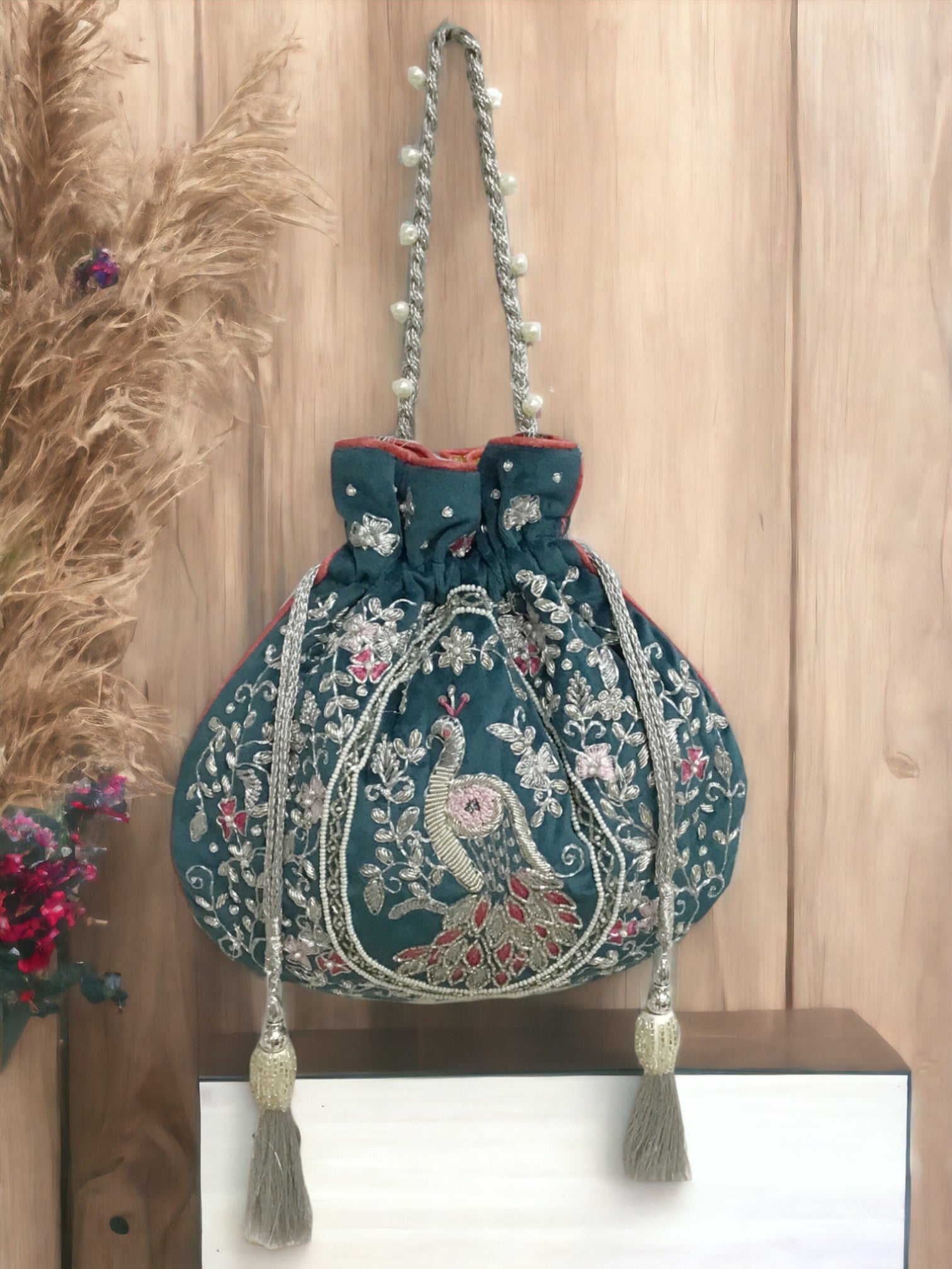Peacock Heritage Embroidered Potli