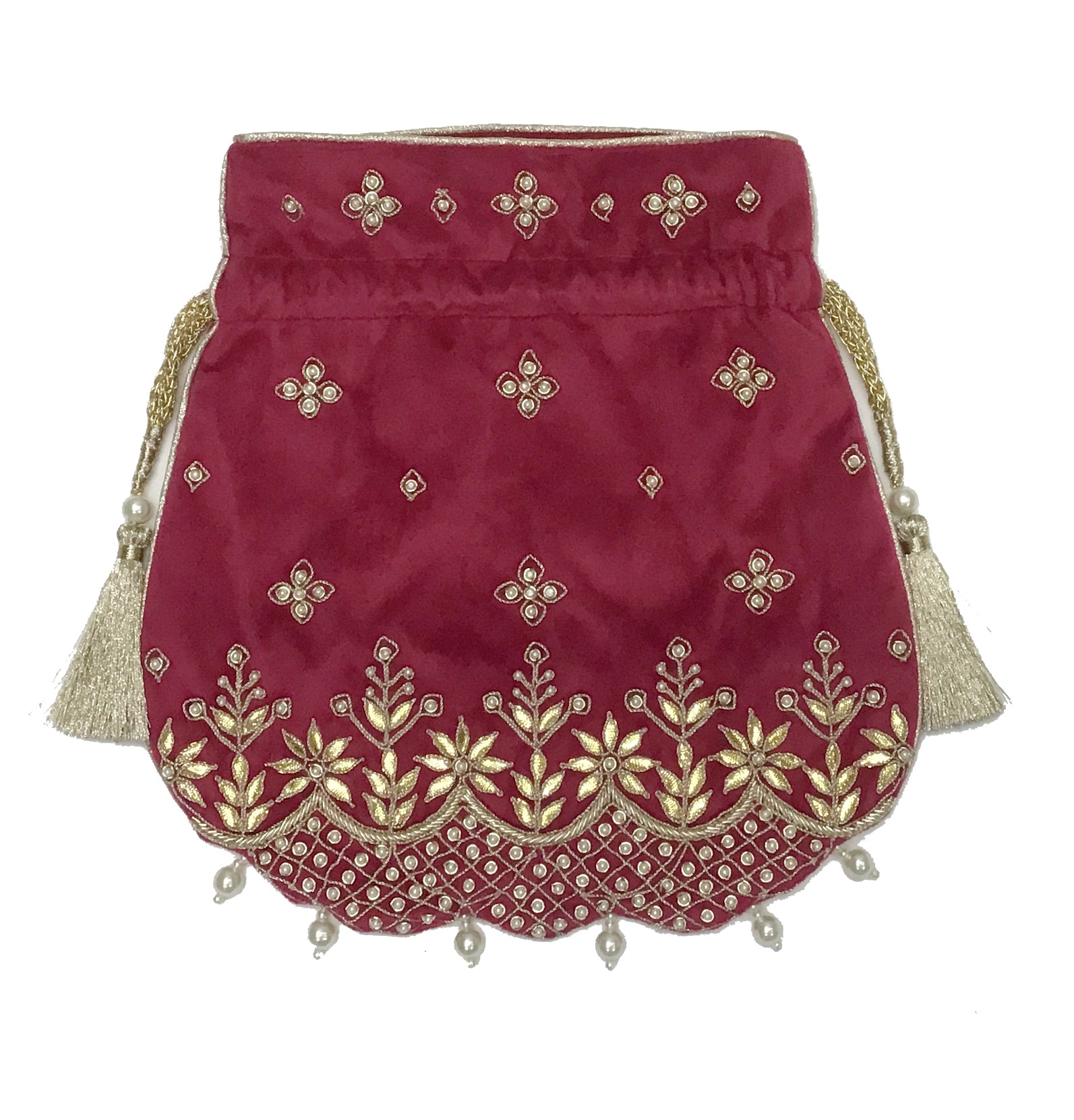 Antique Gold Maroon Bridal Potli