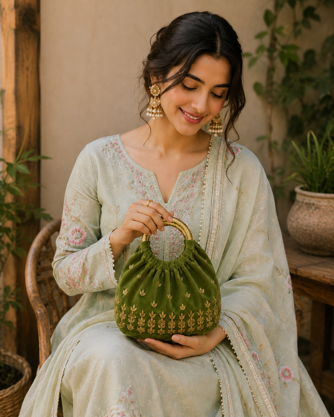 Gold Leaf Embroidered Potli