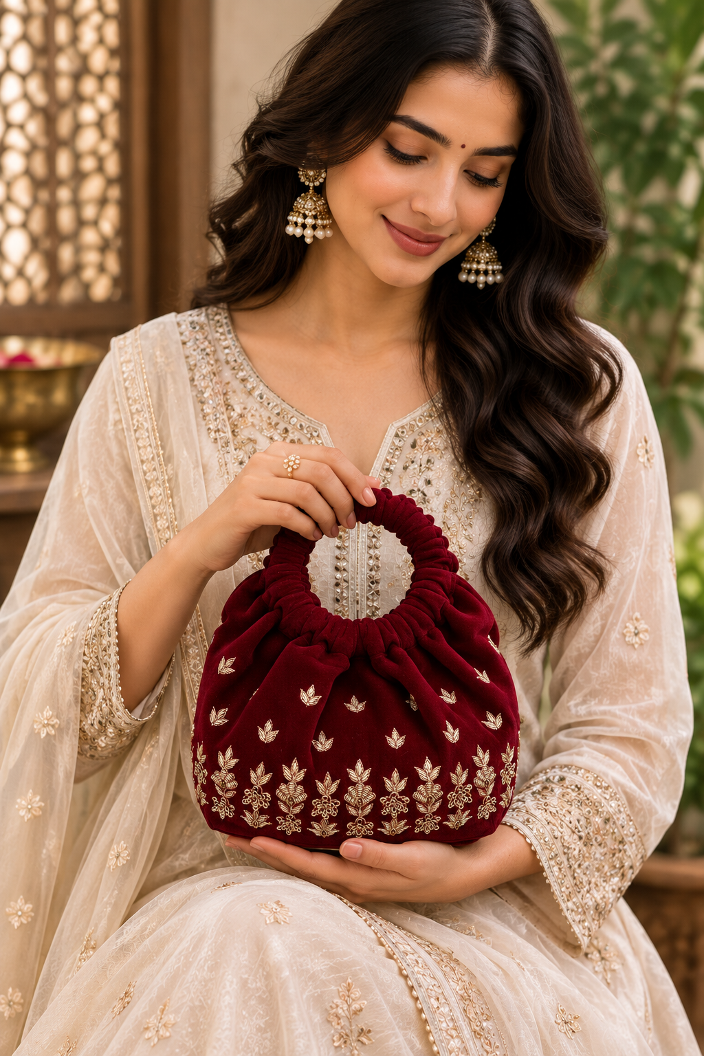 Gold Leaf Embroidered Potli