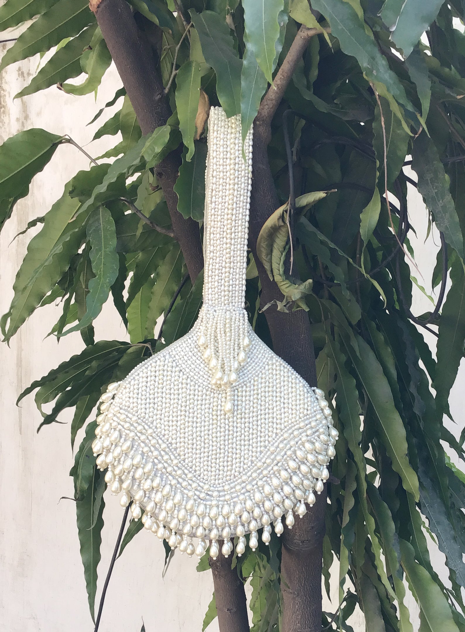 Pearl White Beaded Potli Bag