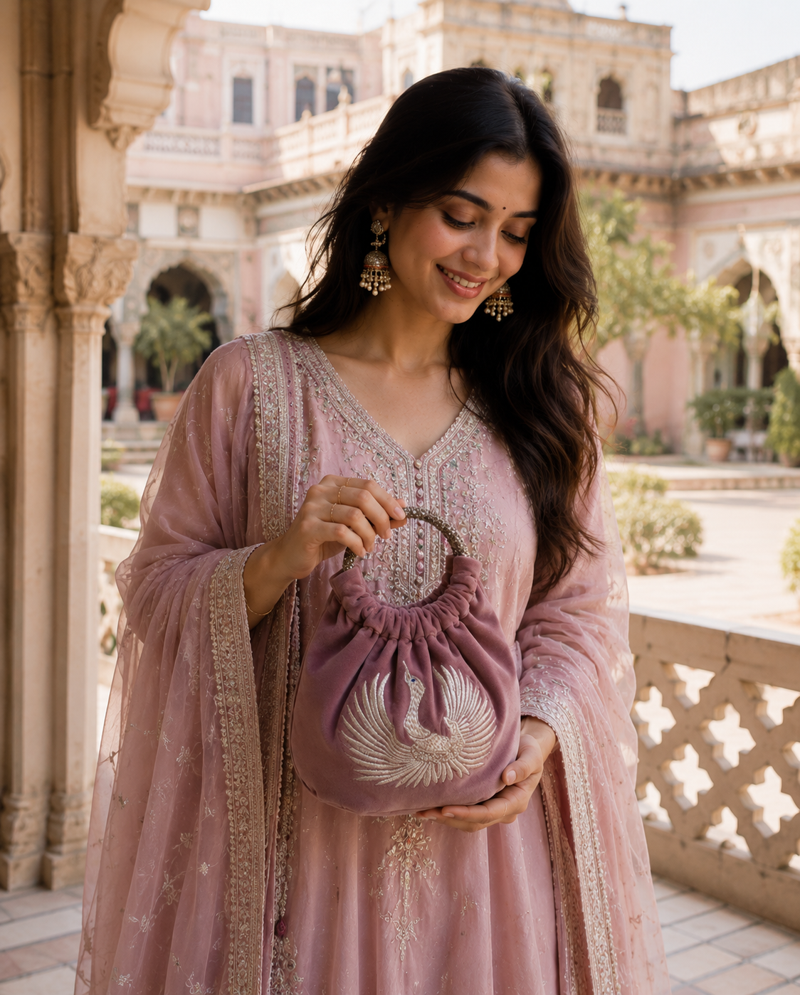 Golden Peacock Embroidered Potli