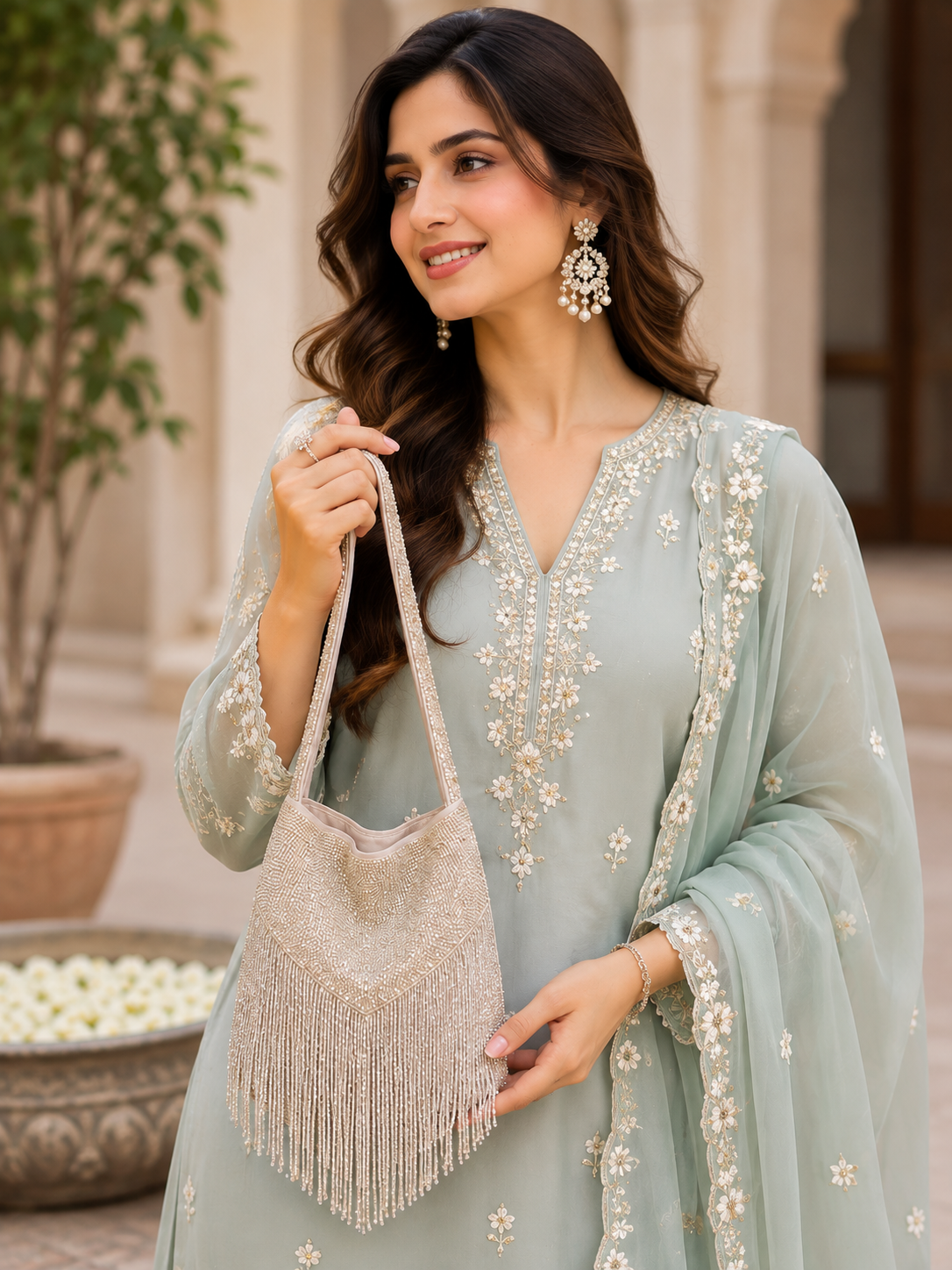 Champagne Luxe Fringe Potli
