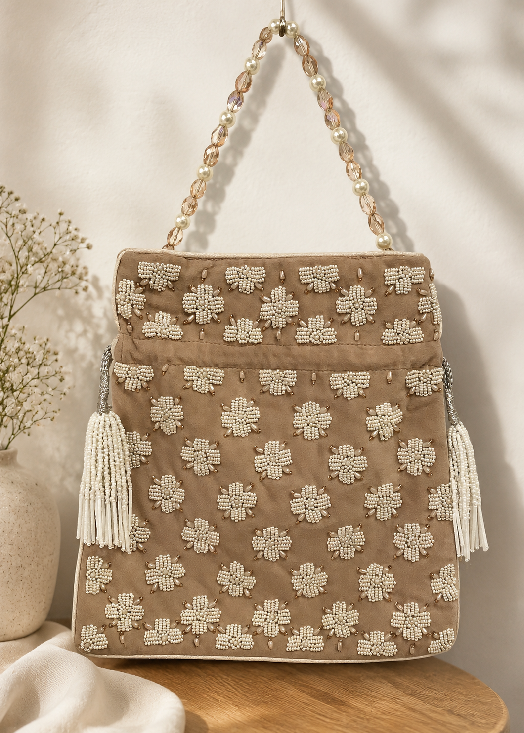 Ivory Bloom Beaded Potli
