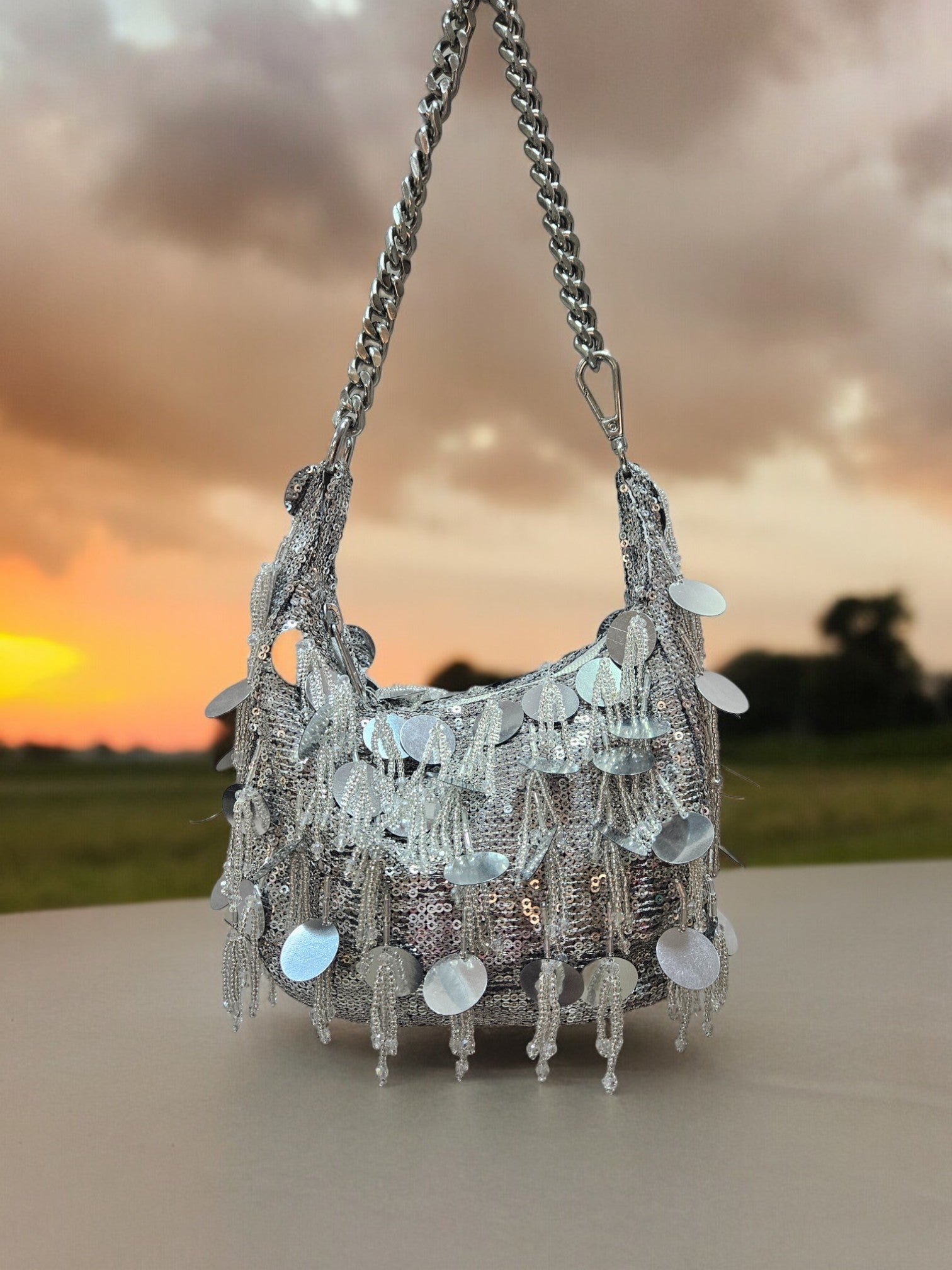Silver Dazzle Fringe Potli