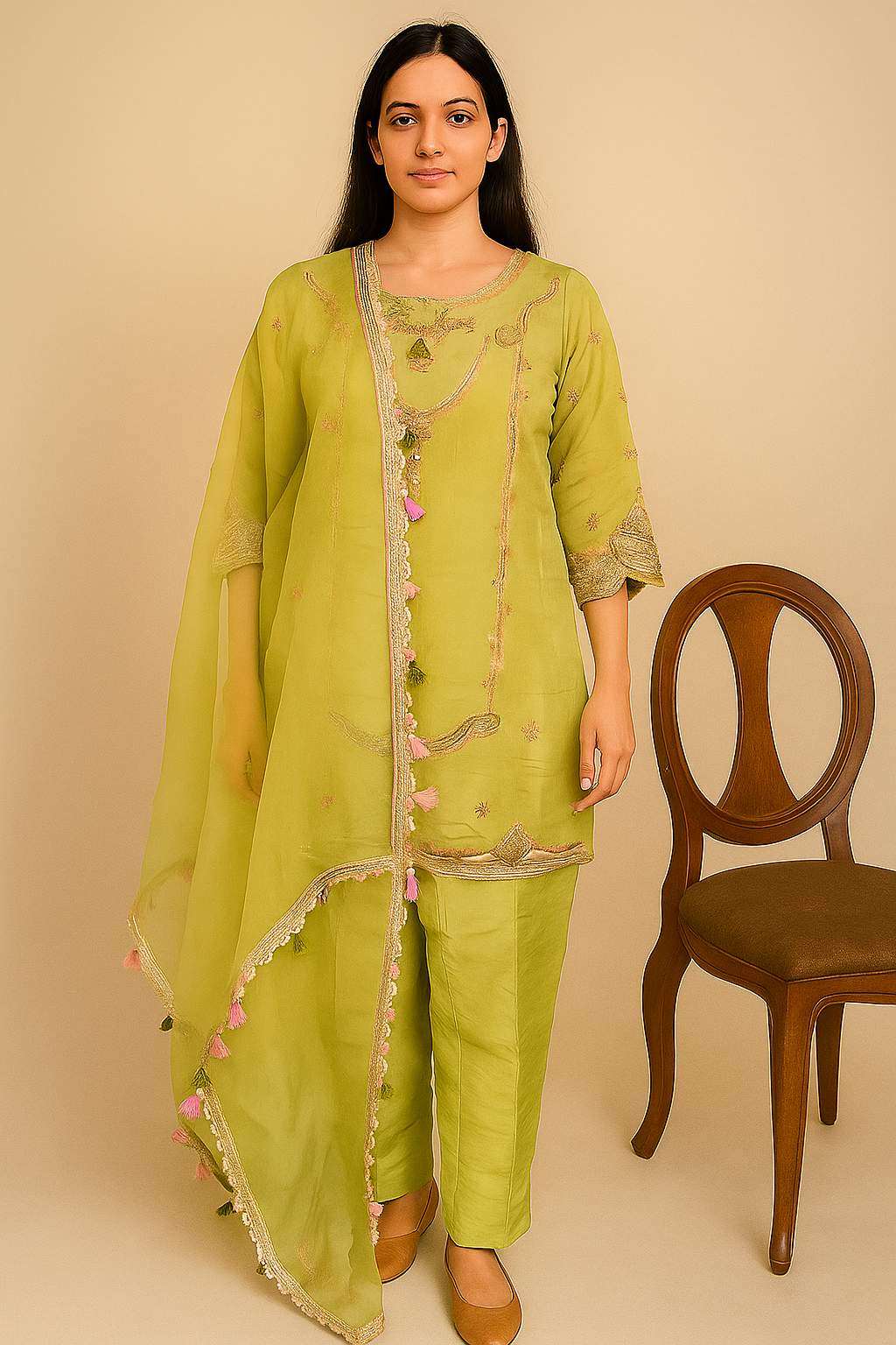 Sage Bloom Embroidered Kurta Set