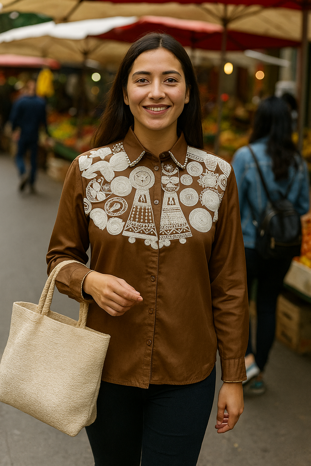 Brown Lace Yoke Shirt