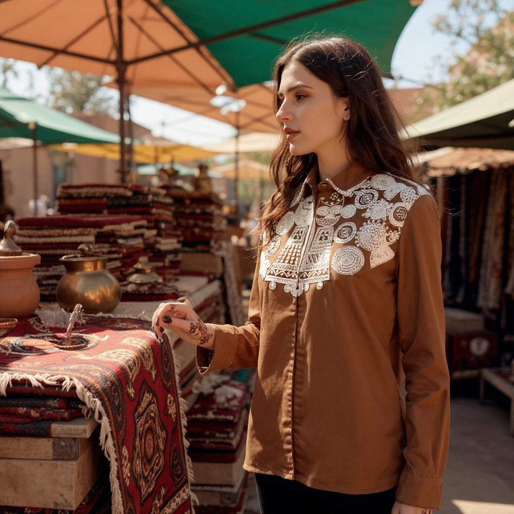 Brown Lace Yoke Shirt