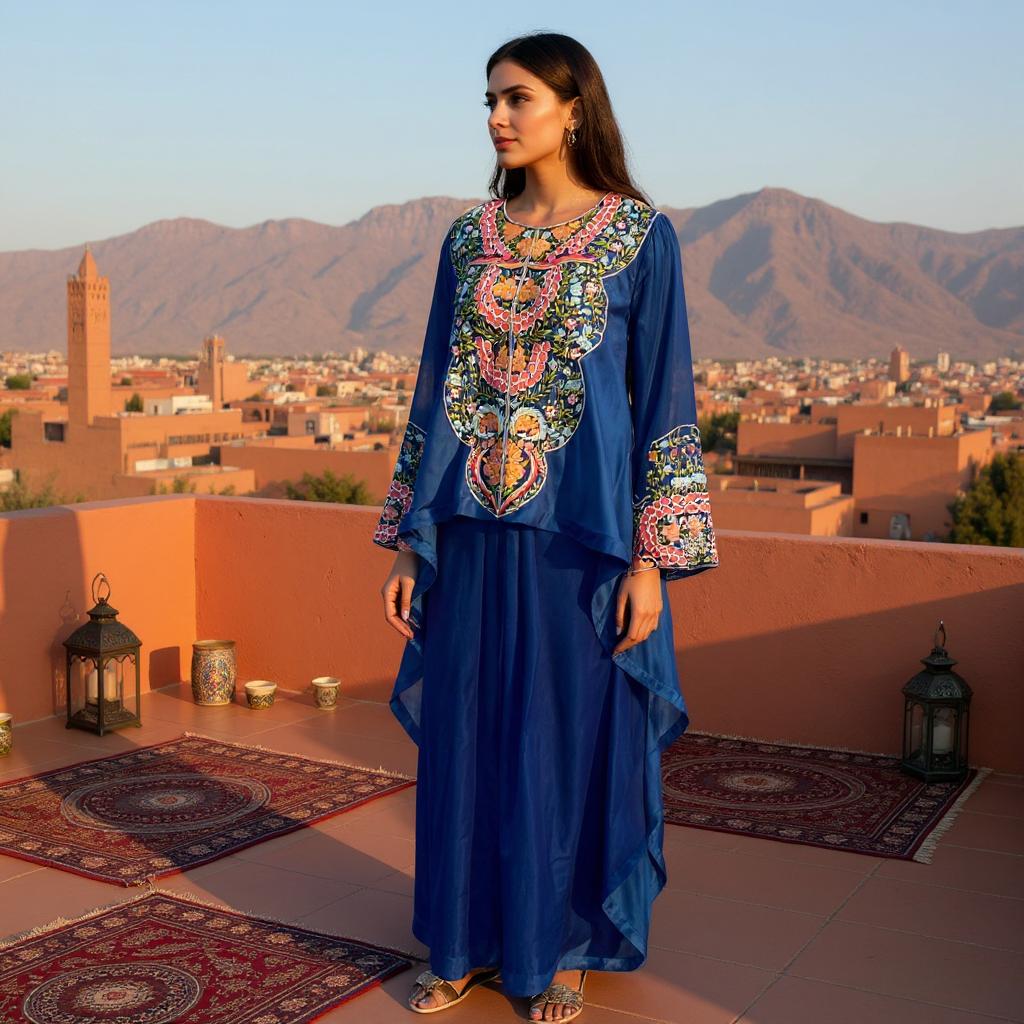Royal Blue Garden Drape Kurta Set