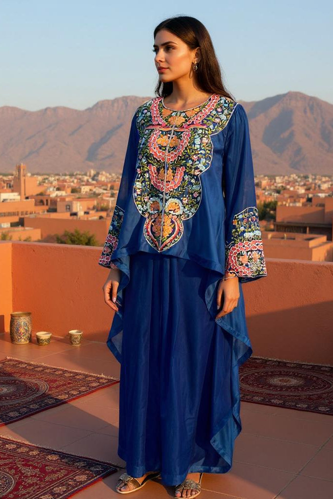 Royal Blue Garden Drape Kurta Set