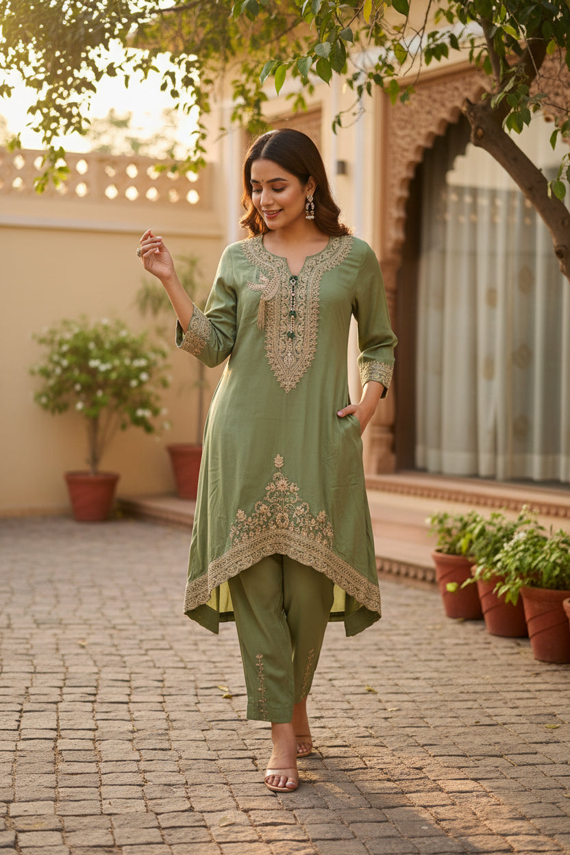 Festive High-Low Embroidered Kurta