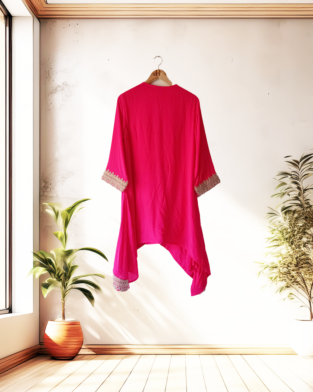 Fuchsia Festive High-Low Embroidered Kurta