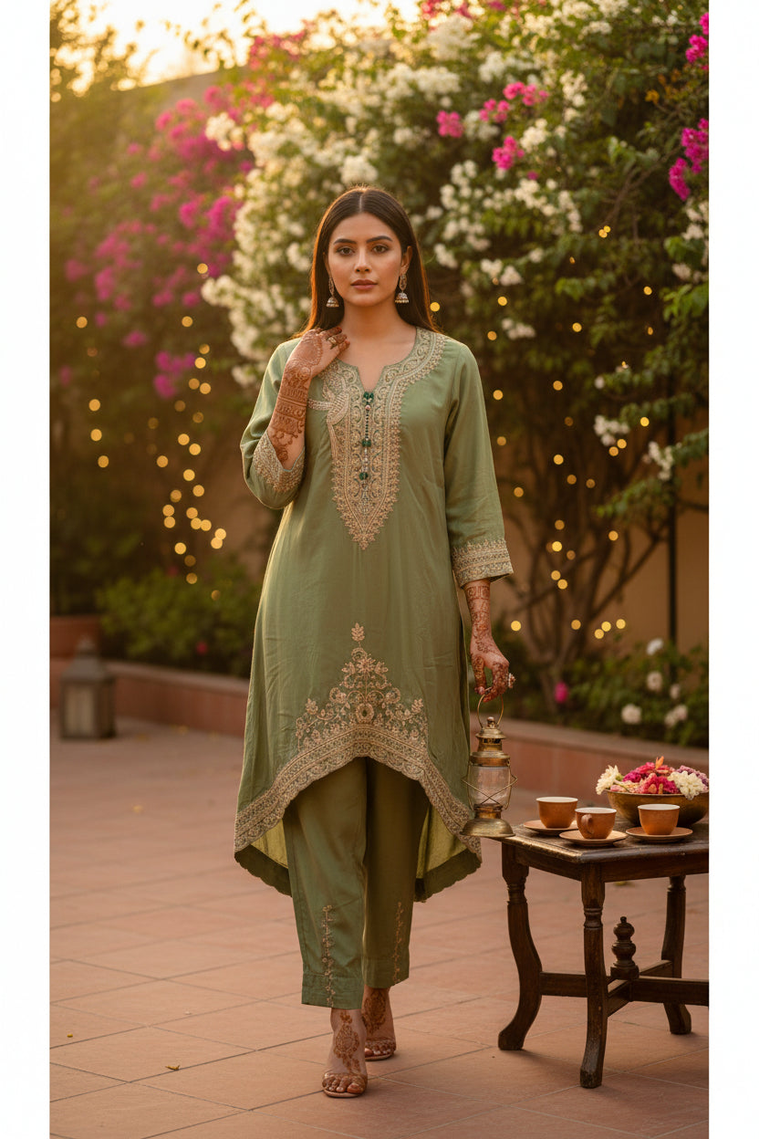 Festive High-Low Embroidered Kurta