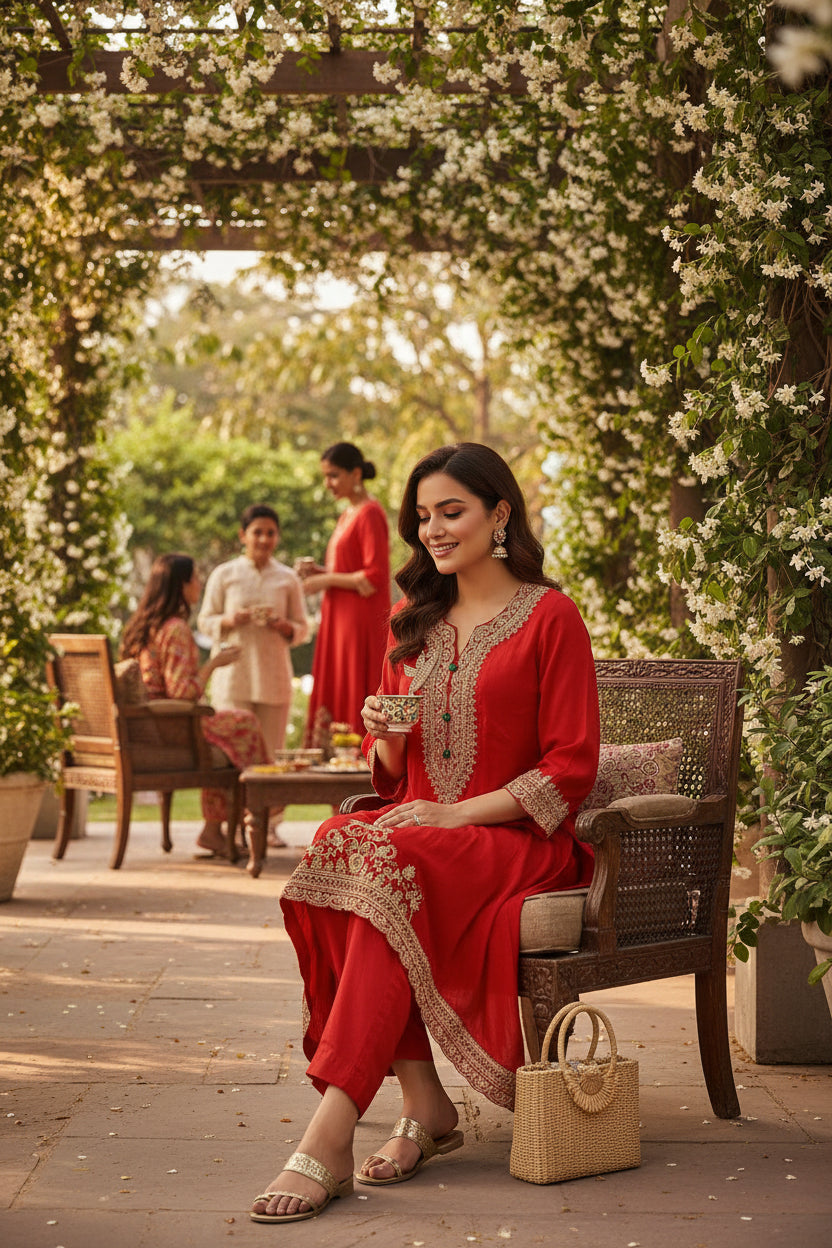 Festive High-Low Embroidered Kurta