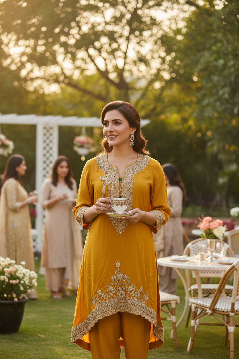 Festive High-Low Embroidered Kurta