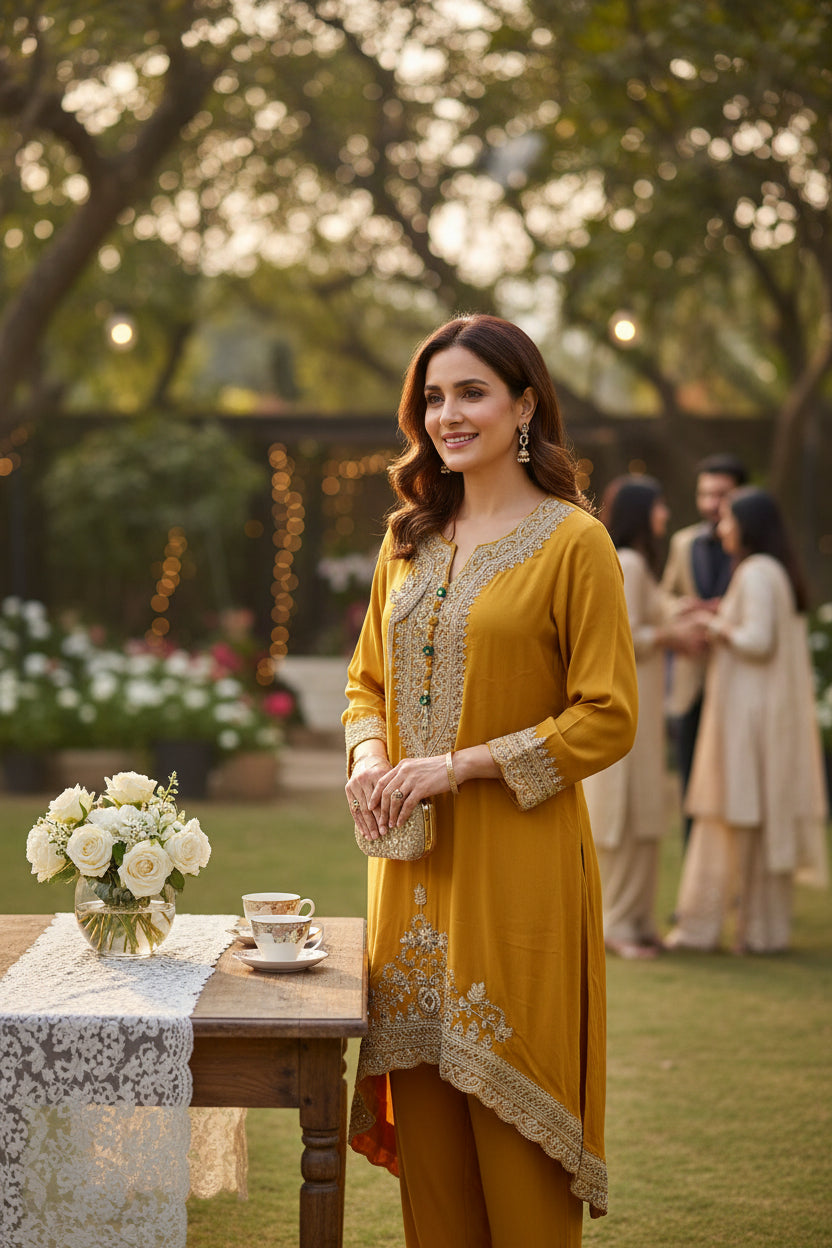 Festive High-Low Embroidered Kurta