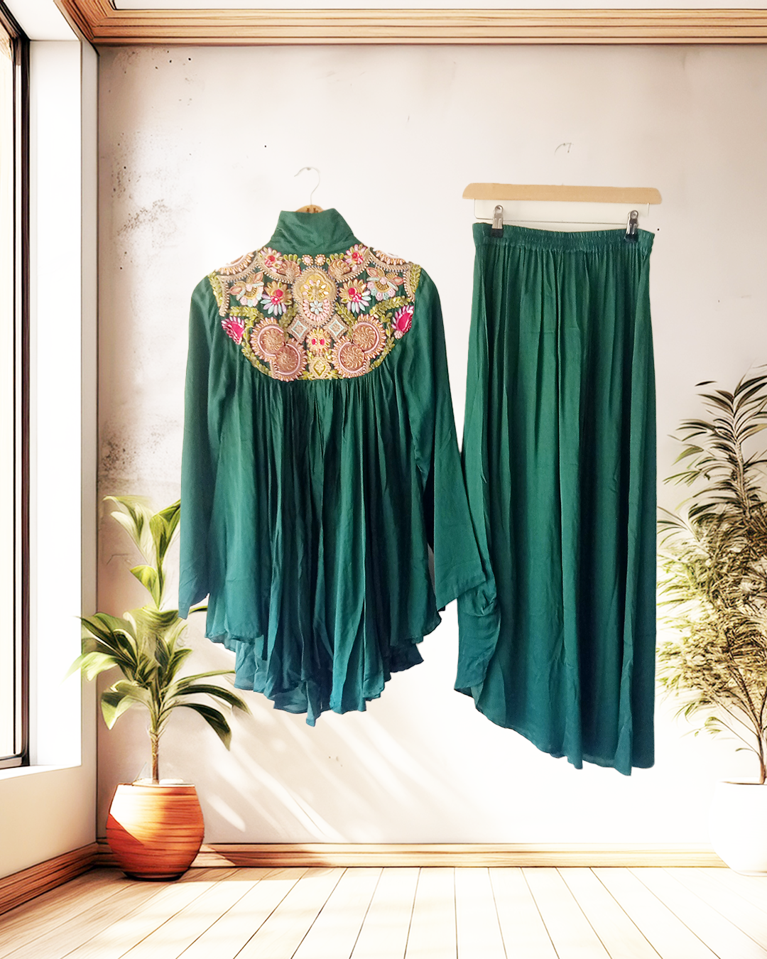 Emerald Heritage Embroidered Cape Set