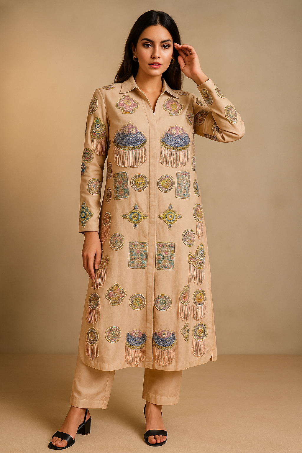 Sand Medallion Fringe Kurta Set