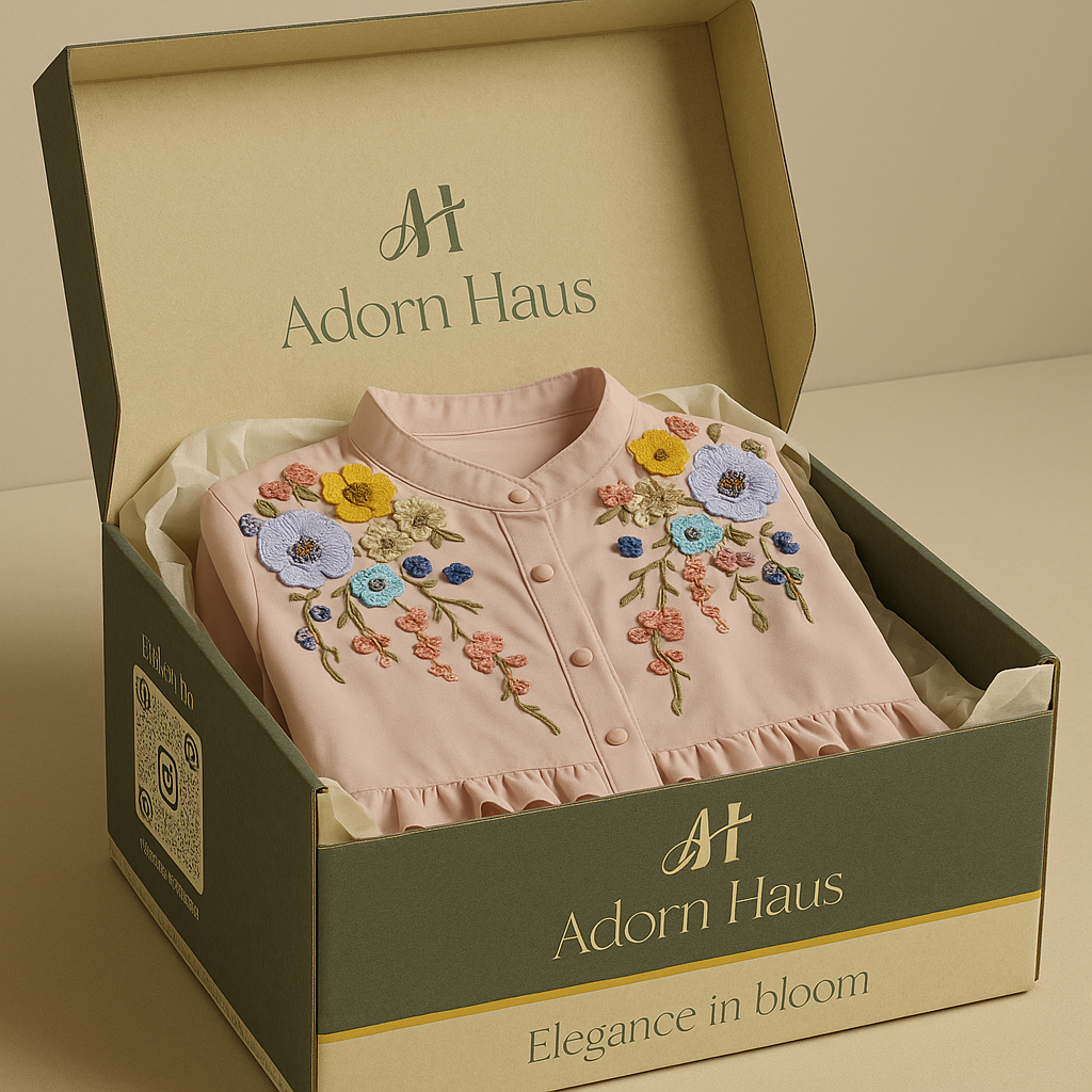 Pink Shirt with floral embroidery in a 'Adorn Haus' box