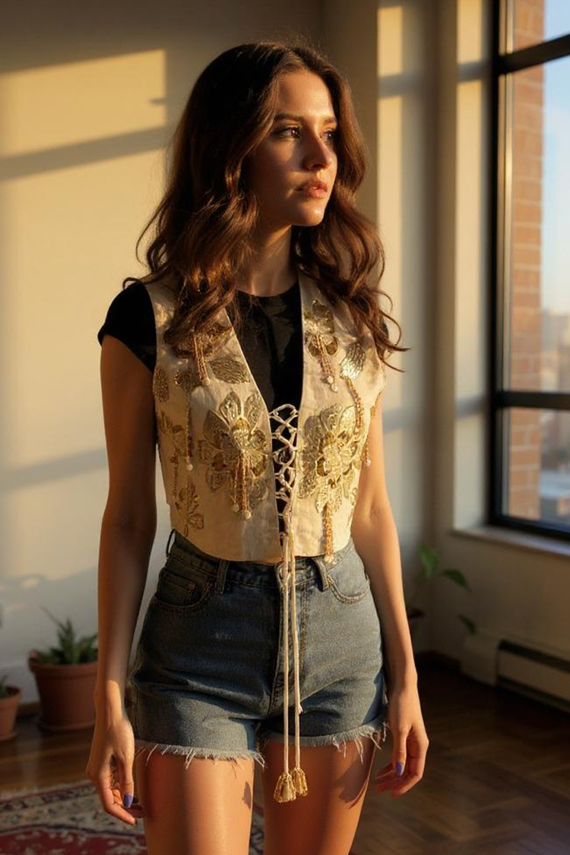 Gold Floral Corset Vest