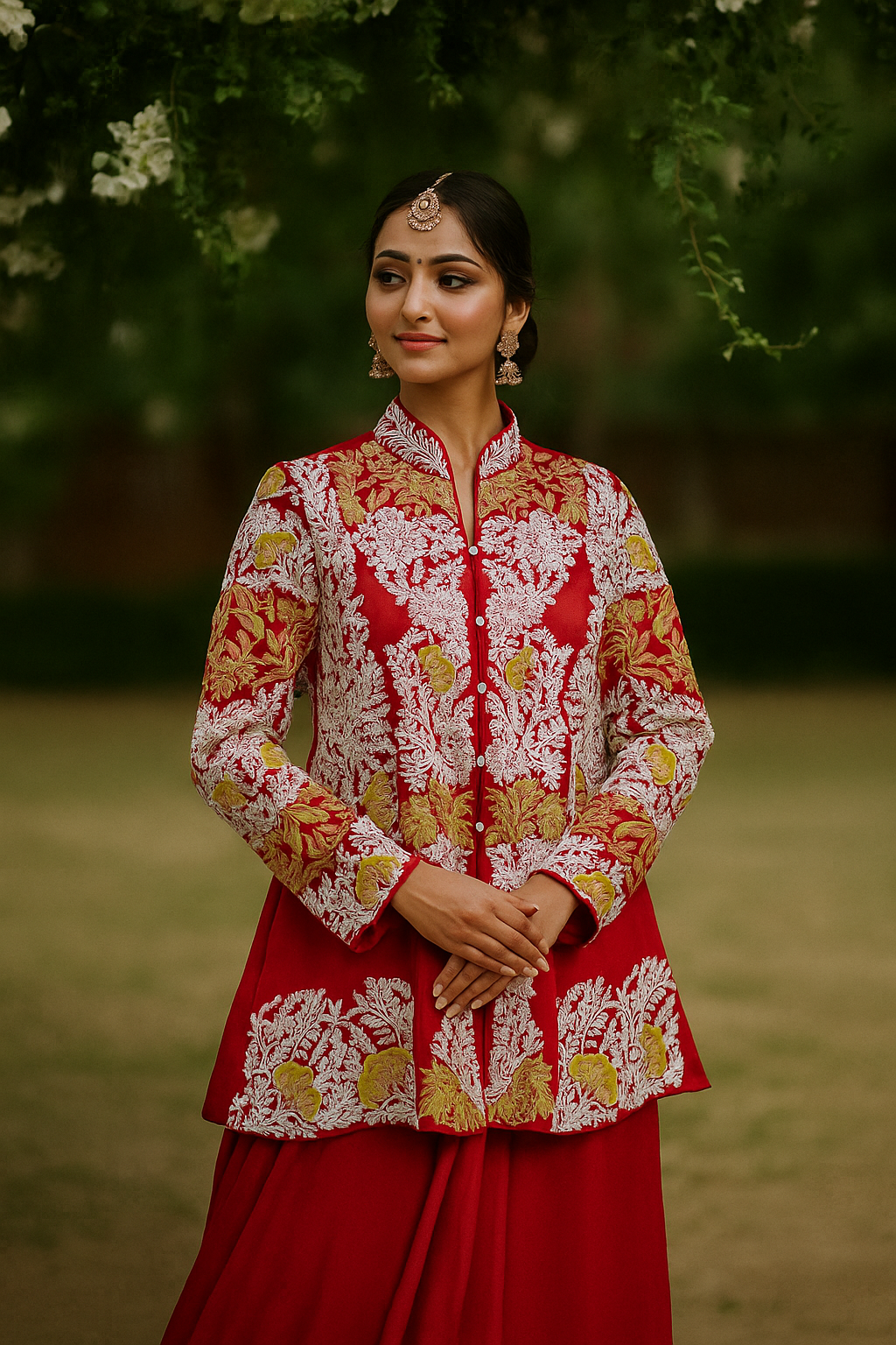 Royal Blue Embroidered Jacket & Drape Skirt Set