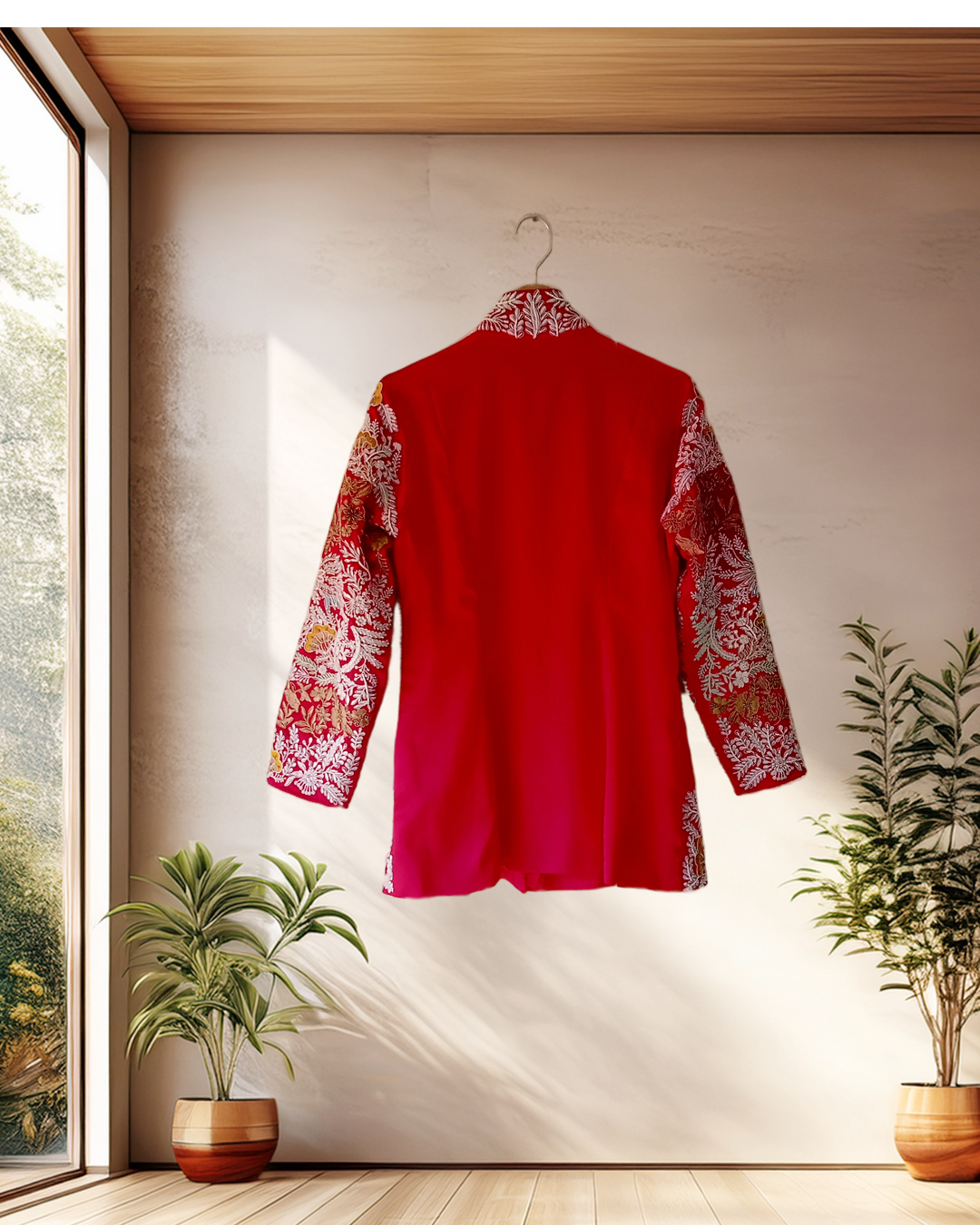 Royal Blue Embroidered Jacket & Drape Skirt Set