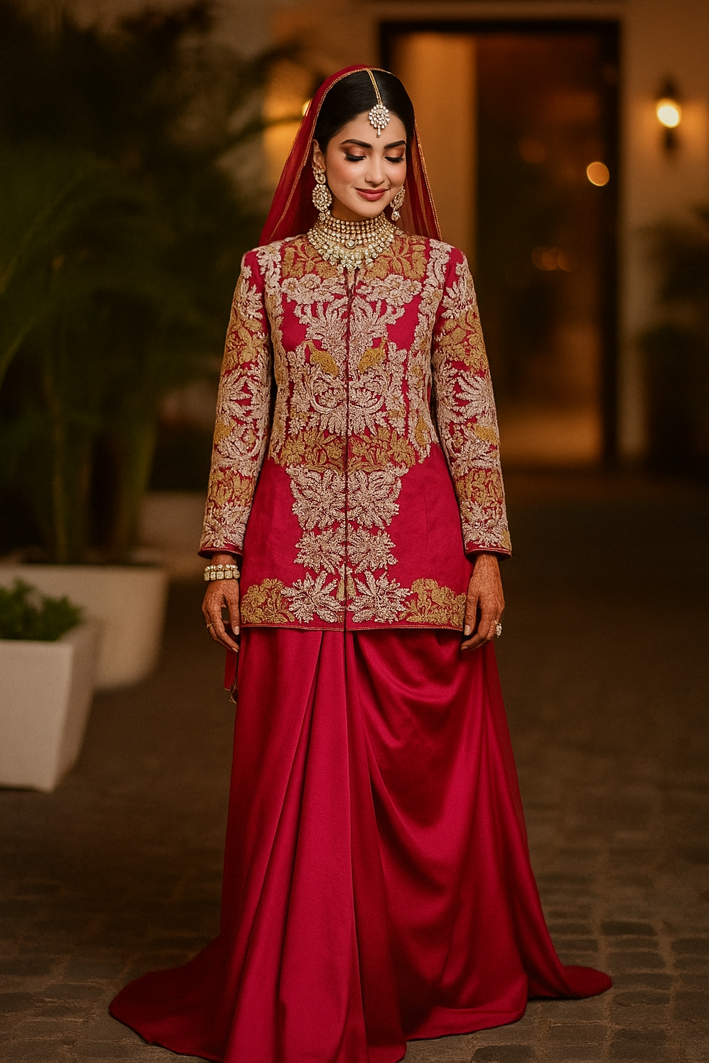 Royal Blue Embroidered Jacket & Drape Skirt Set