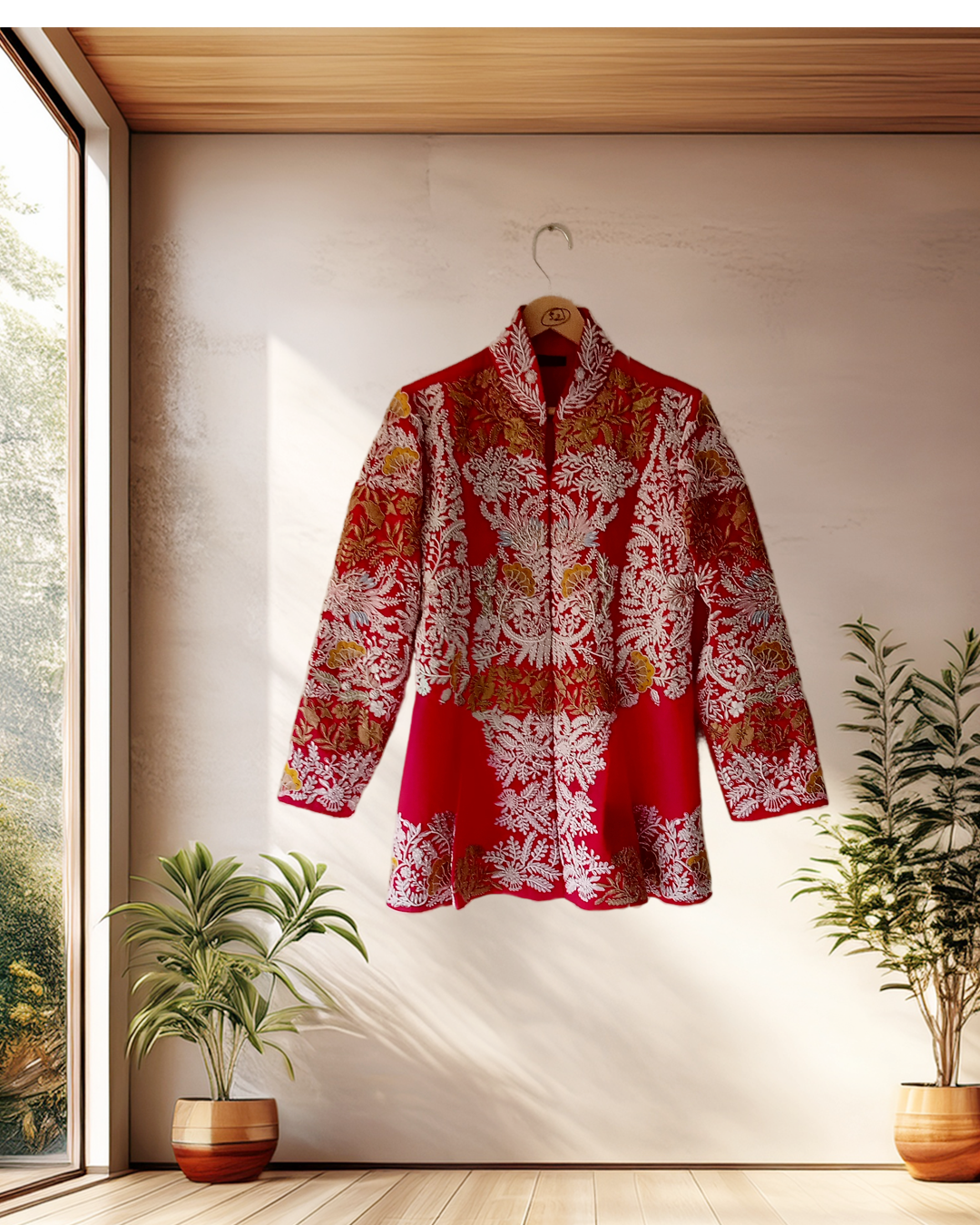 Royal Blue Embroidered Jacket & Drape Skirt Set