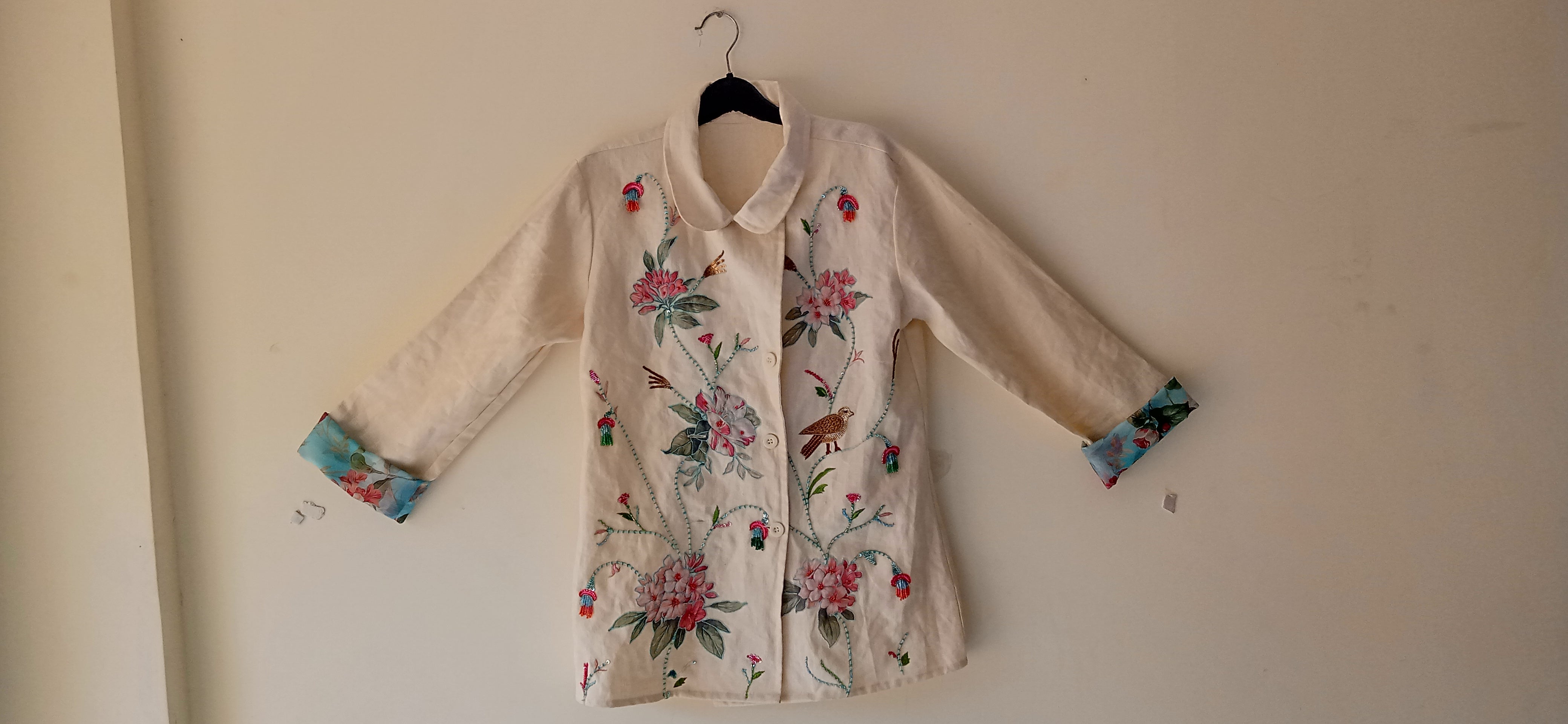 Ivory Birdsong Embroidered Linen Jacket