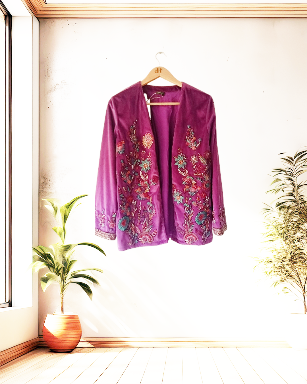 Violet Coast Embroidered Linen Jacket