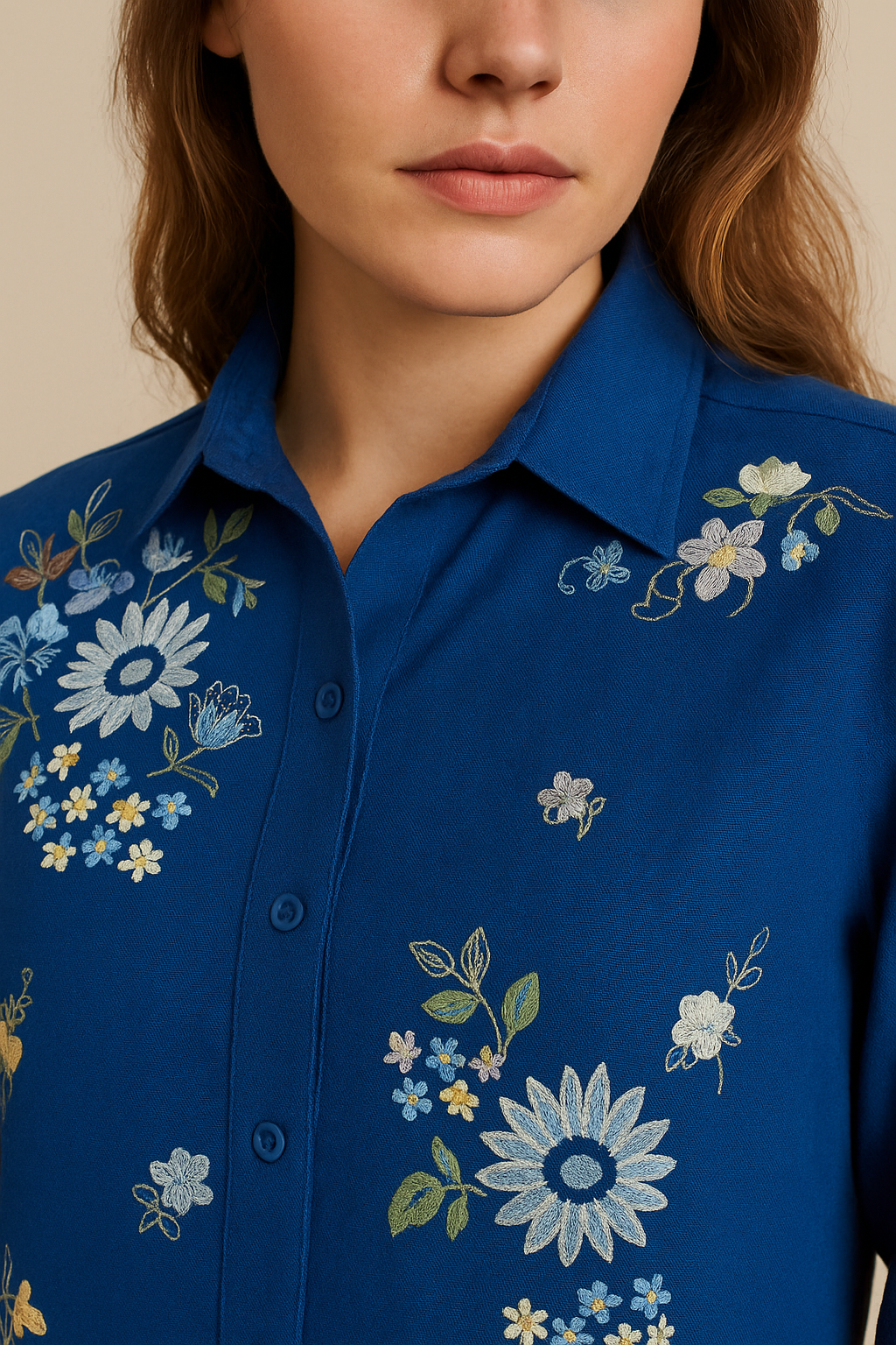 Teal Meadow Embroidered Shirt Dress