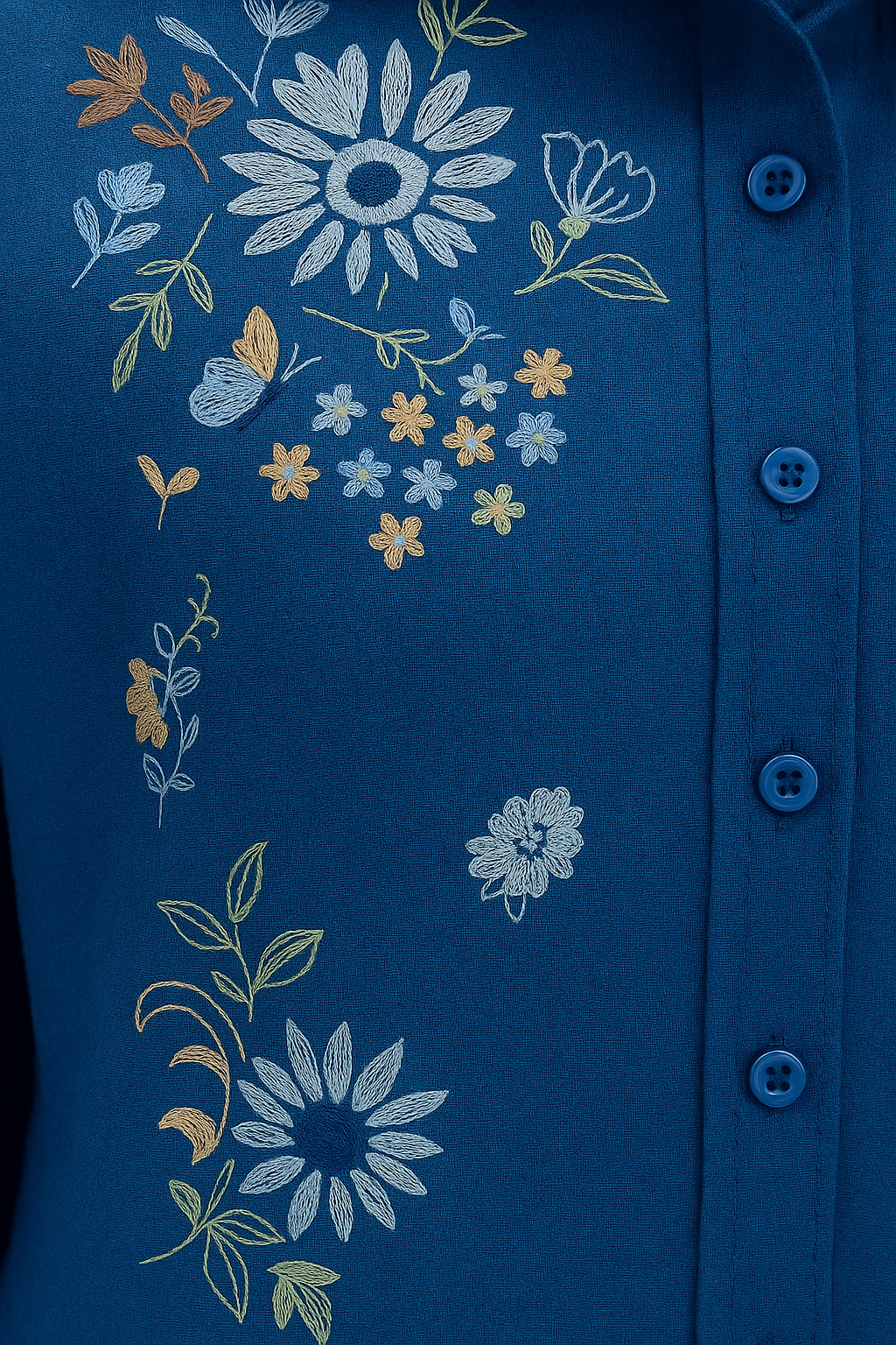 Teal Meadow Embroidered Shirt Dress