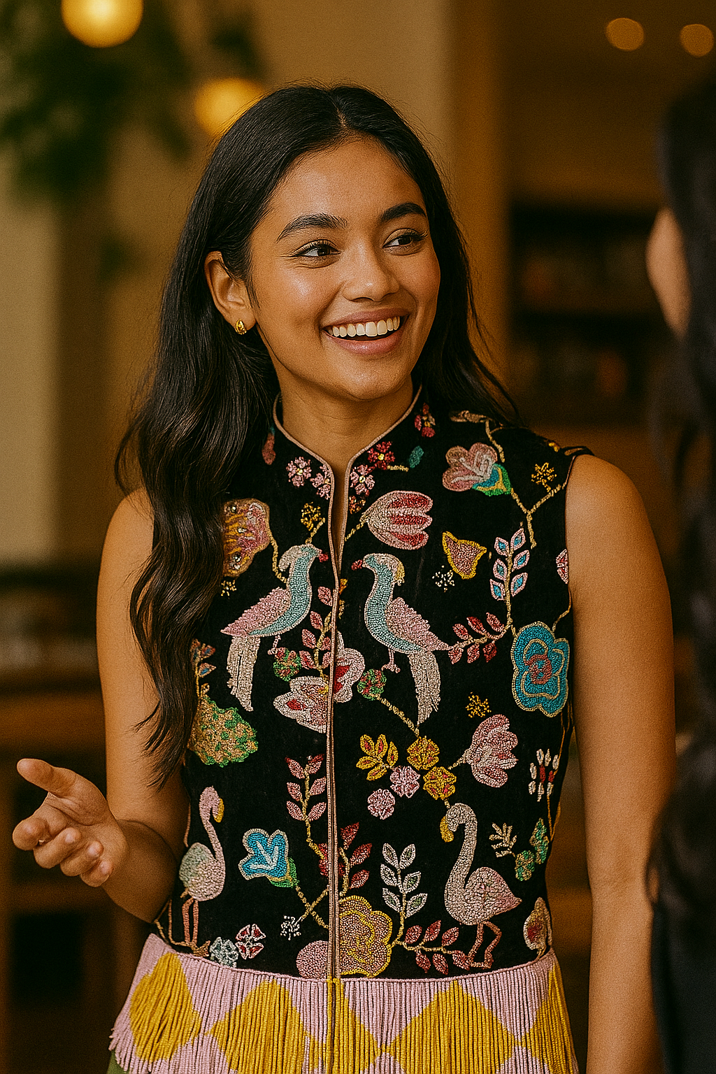 Black Flamingo Embroidered Vest