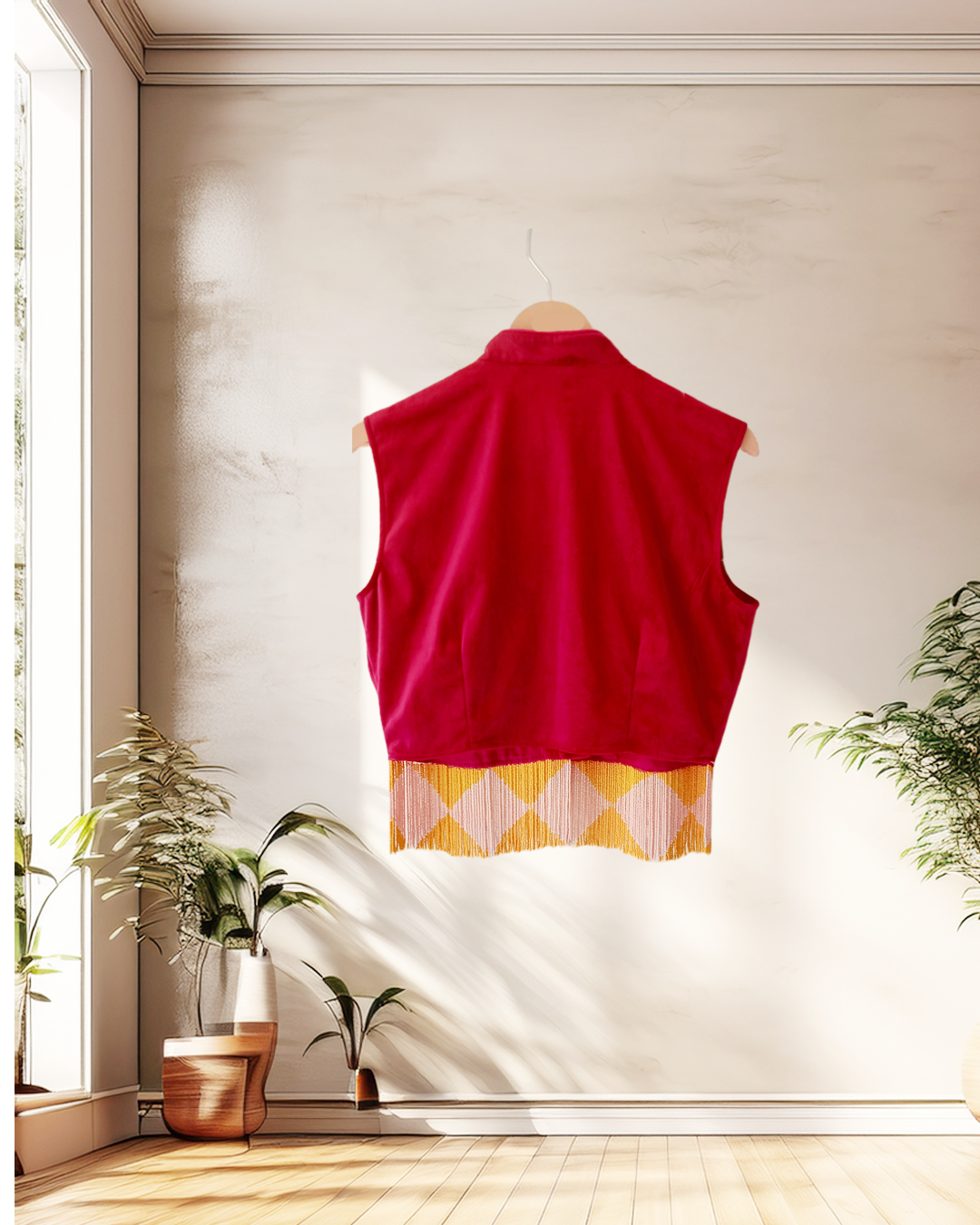 Magenta Floral Embroidered Vest