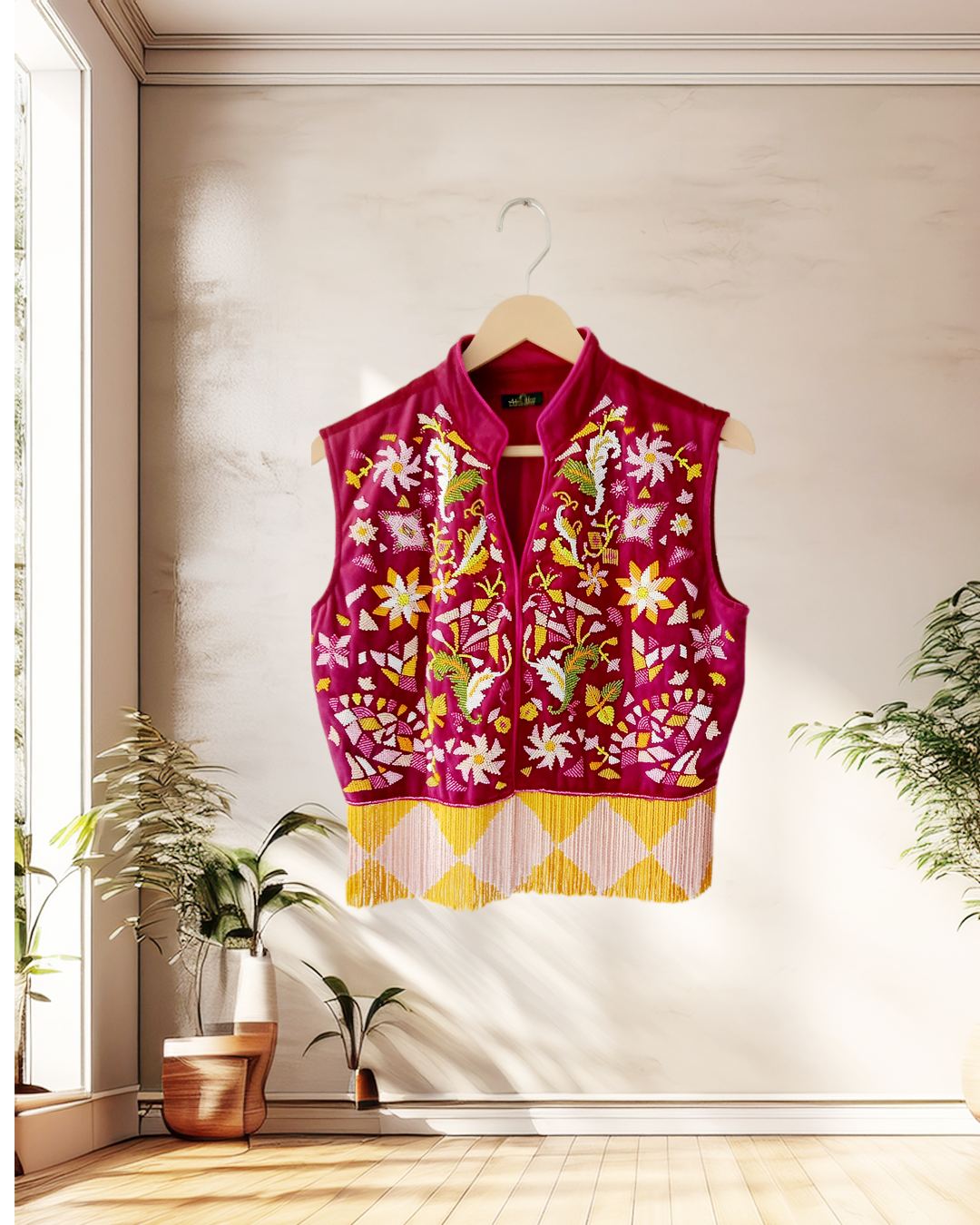 Magenta Floral Embroidered Vest