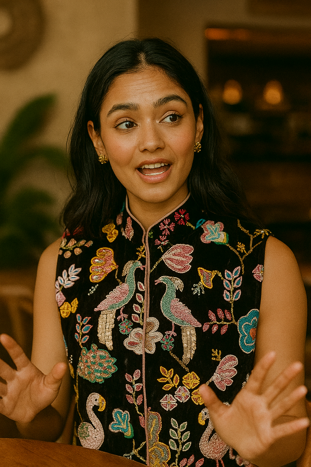 Black Flamingo Embroidered Vest