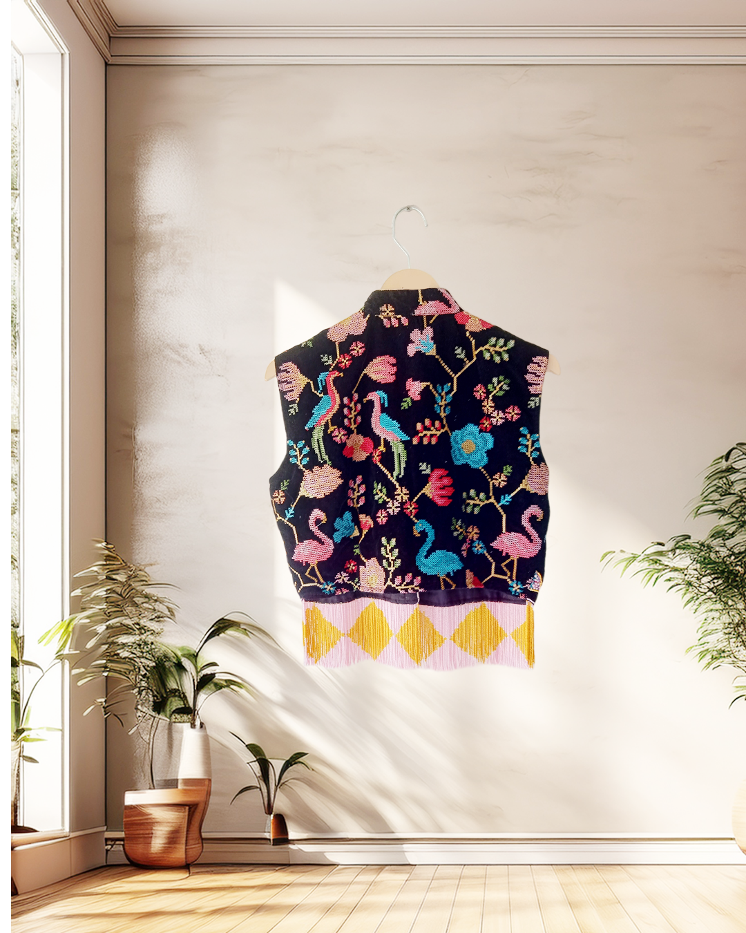 Black Flamingo Embroidered Vest