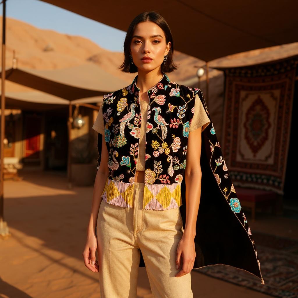 Black Flamingo Embroidered Vest