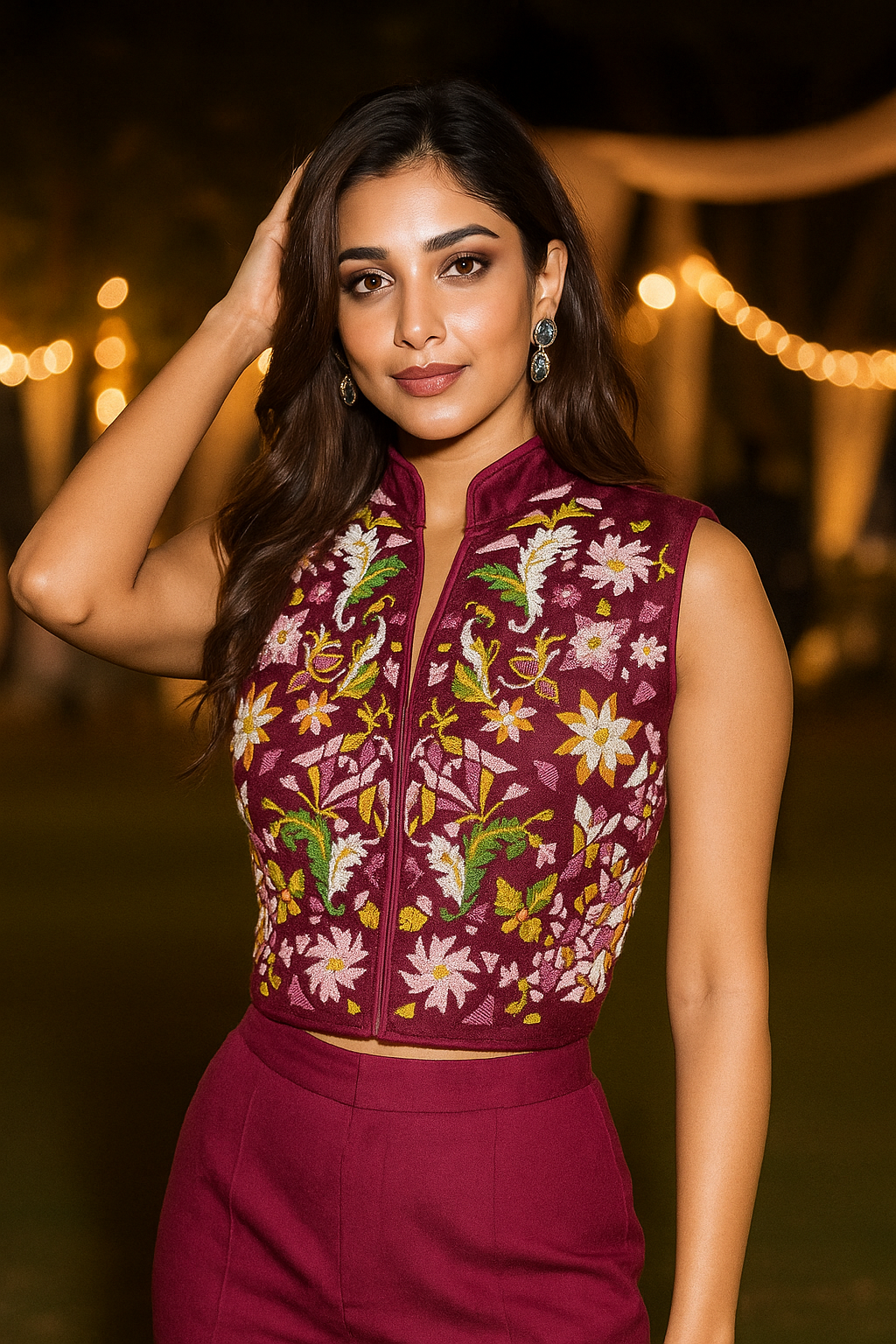 Magenta Floral Embroidered Vest
