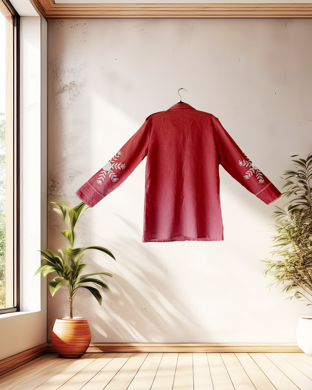 Dusty Rose Embroidered Safari Shirt