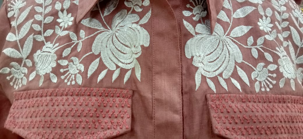 Dusty Rose Embroidered Safari Shirt