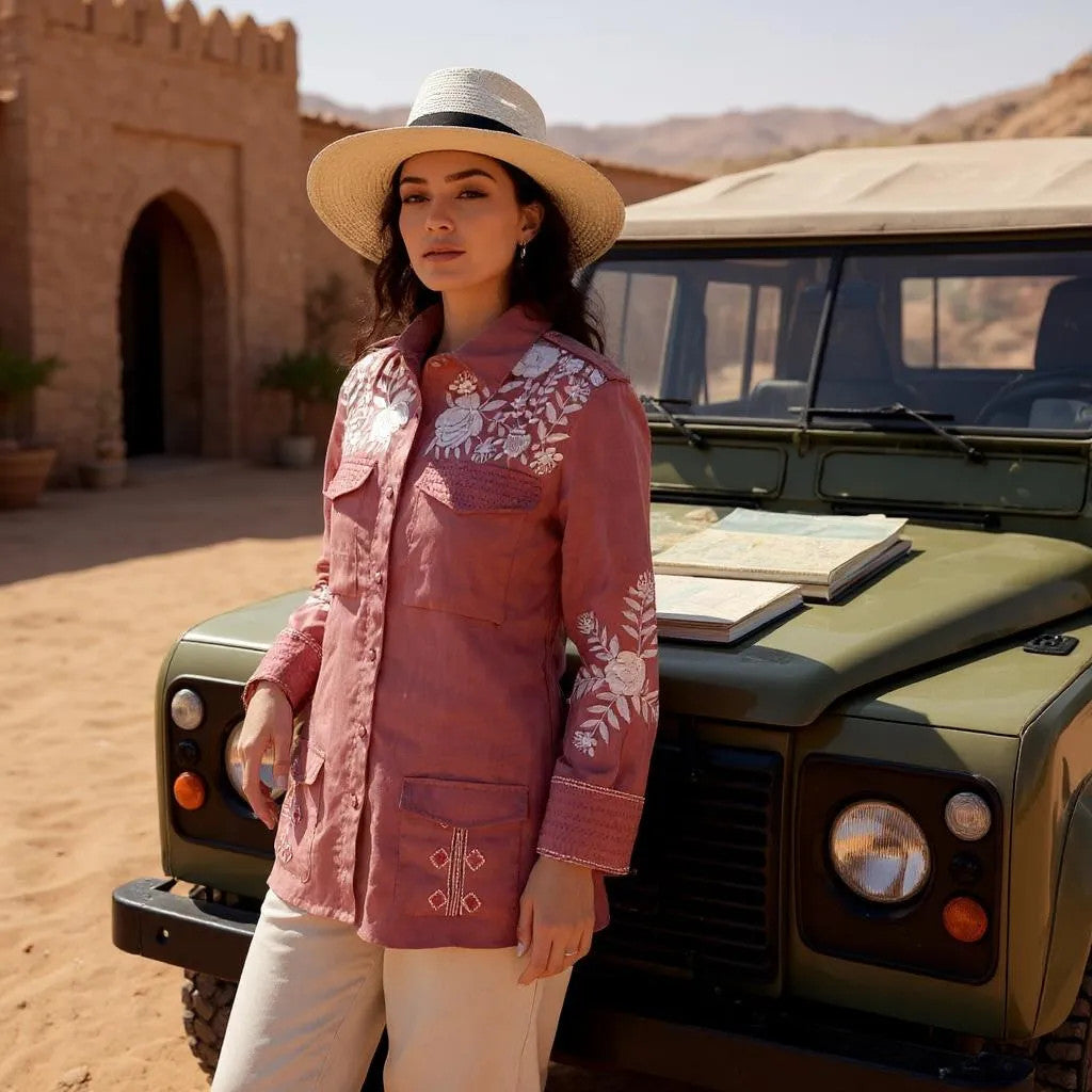 Dusty Rose Embroidered Safari Shirt