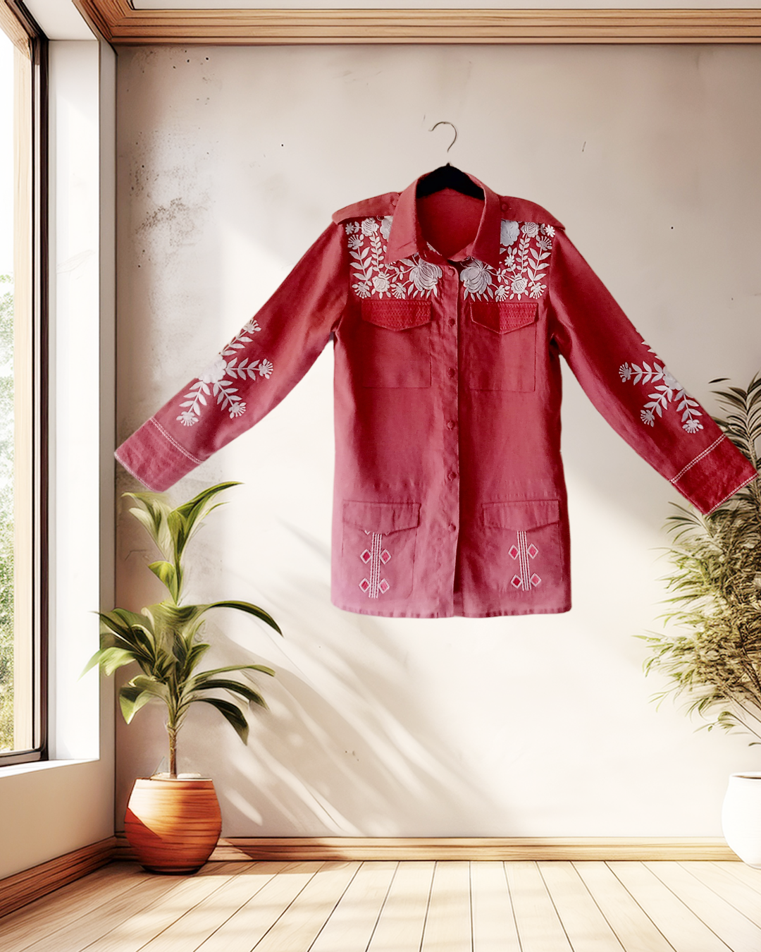 Dusty Rose Embroidered Safari Shirt