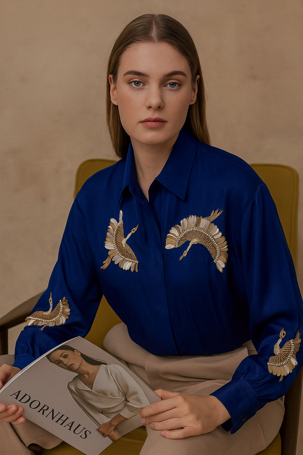 Royal Crane Embroidered Shirt