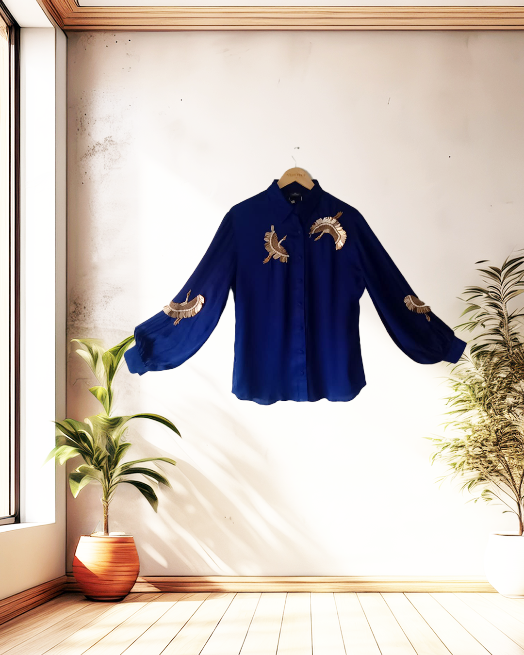 Royal Crane Embroidered Shirt