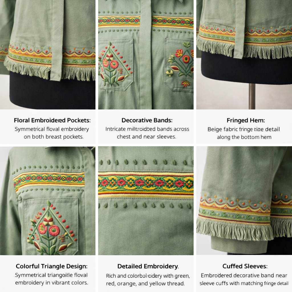 Sage Fringe Embroidered Jacket