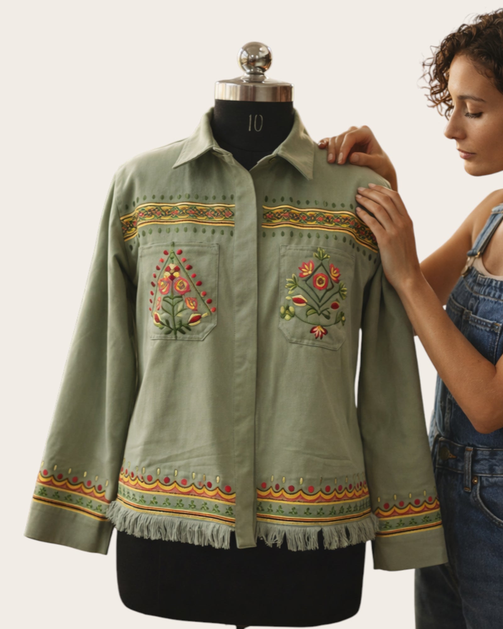 Sage Fringe Embroidered Jacket