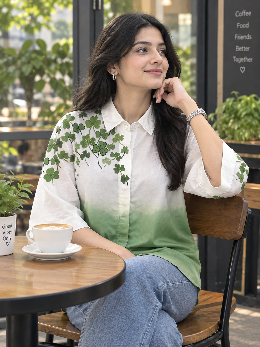 Leaf Clover Embroidered Shirt