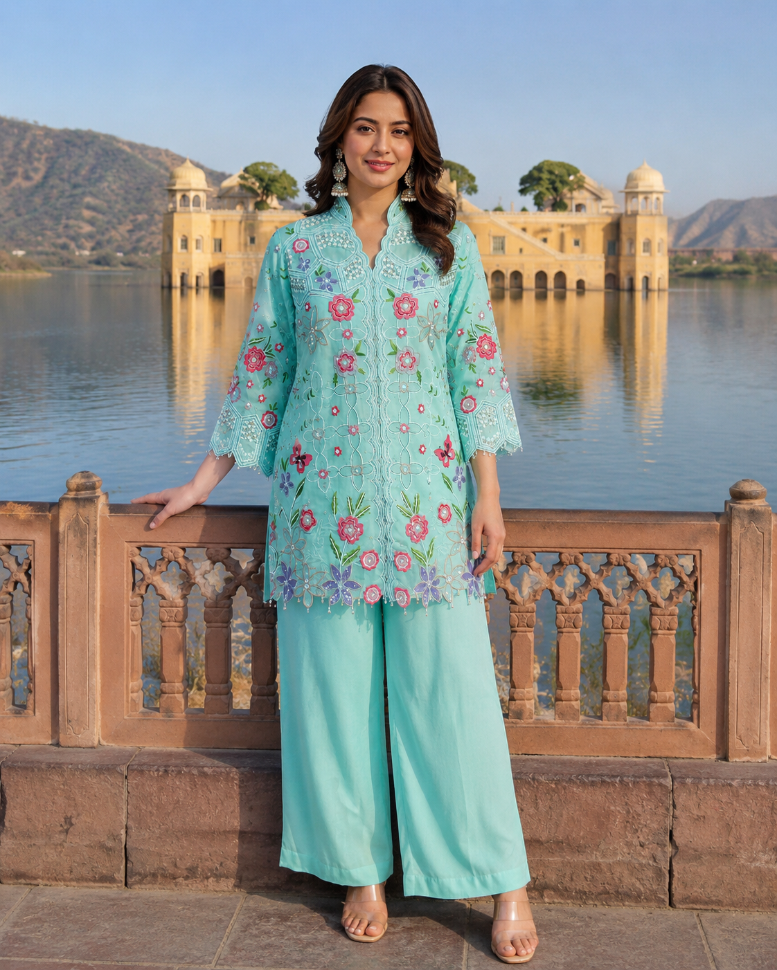 Peach Floral Embroidered Co-Ord Set