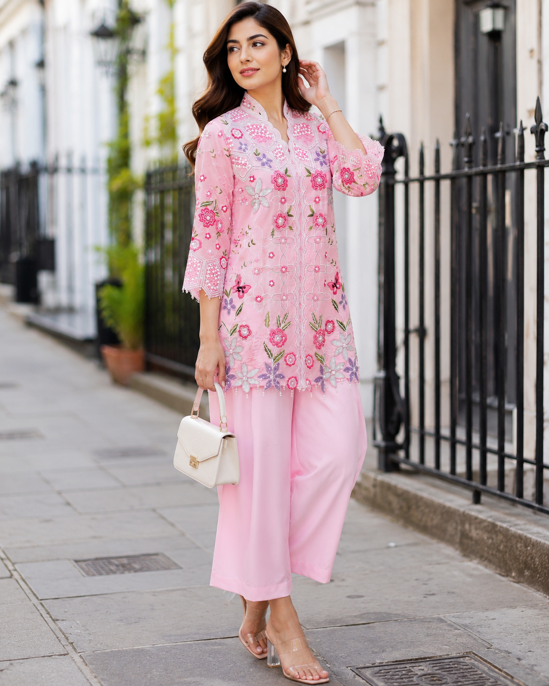 Peach Floral Embroidered Co-Ord Set